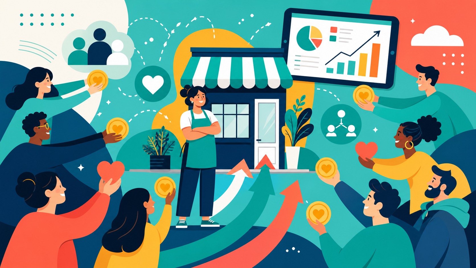 Illustrated Shark Ponds graphic about How Crowdfunding Empowers Small Businesses