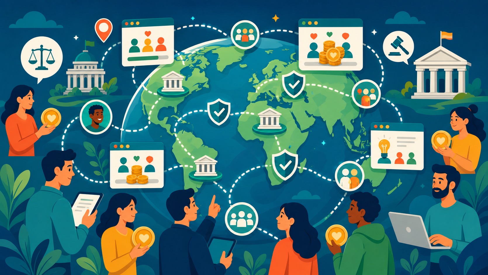 Illustrated Shark Ponds graphic about How Crowdfunding Is Regulated Around the World