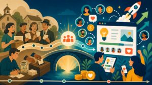 Illustrated Shark Ponds graphic about How Early Crowdfunding Campaigns Changed the Game