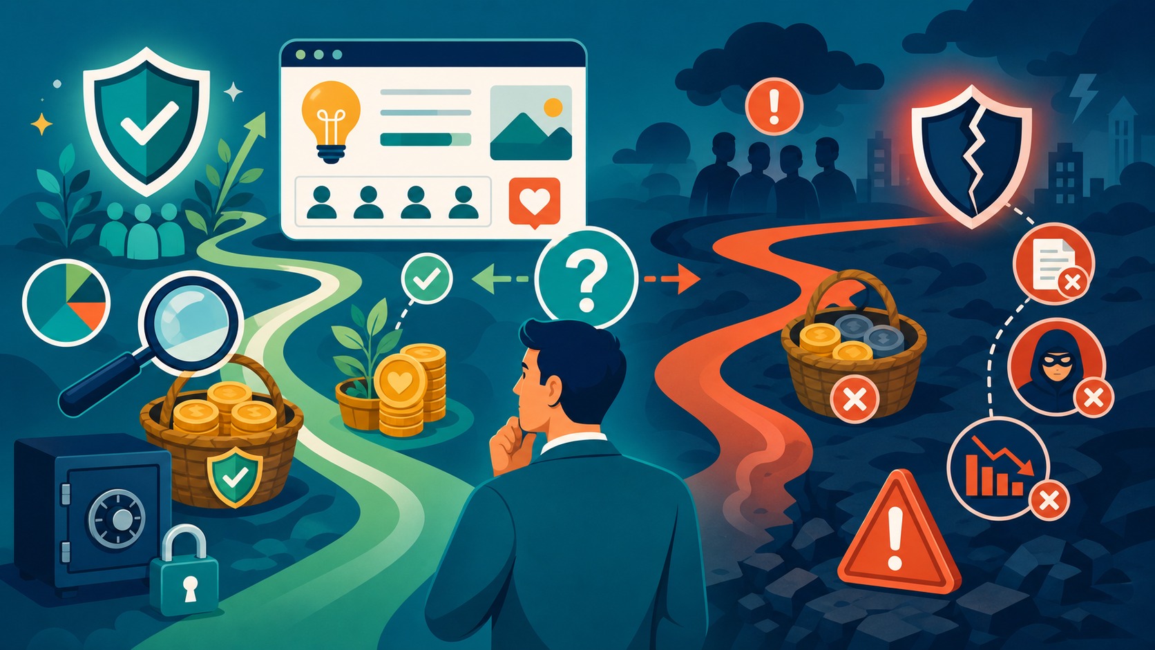 Illustrated Shark Ponds graphic about Is Crowdfunding Safe for Investors?