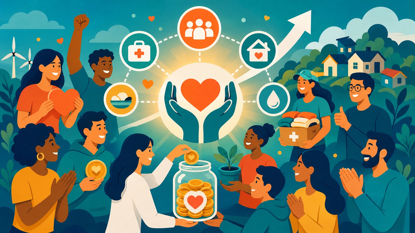 Illustrated Shark Ponds graphic about The Impact of Crowdfunding on Social Causes
