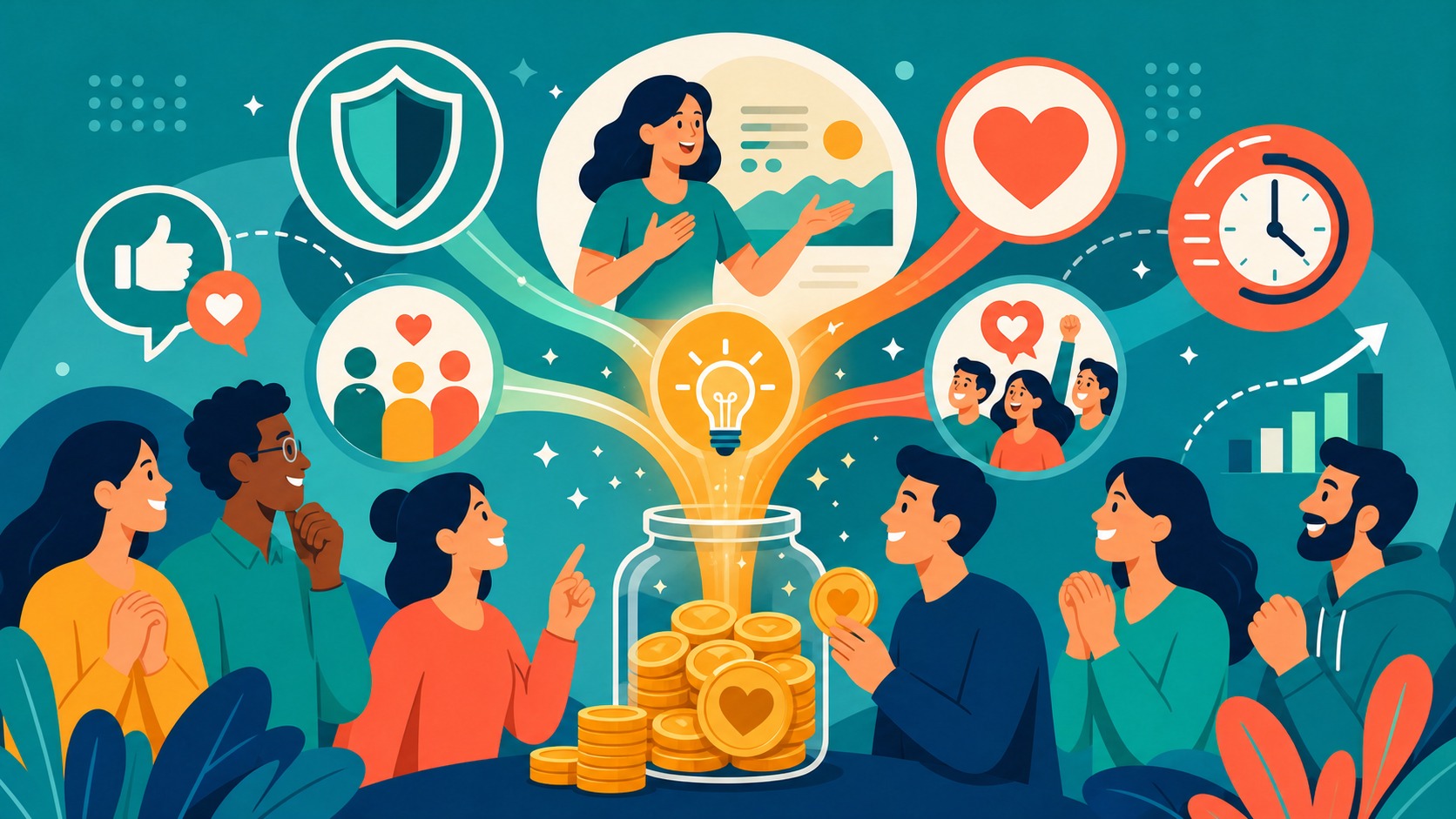 Illustrated Shark Ponds graphic about The Psychology Behind Successful Crowdfunding Campaigns