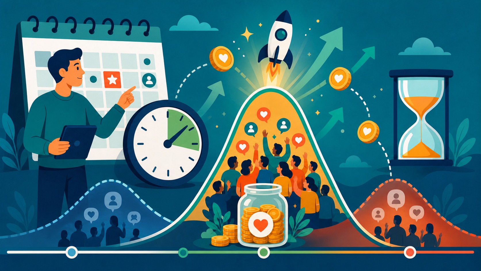 Illustrated Shark Ponds graphic about Why Timing Matters in Crowdfunding